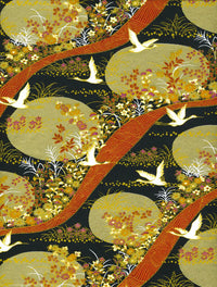 Chiyogami / Animals - Kraniche weiß - gold_orange_schwarz