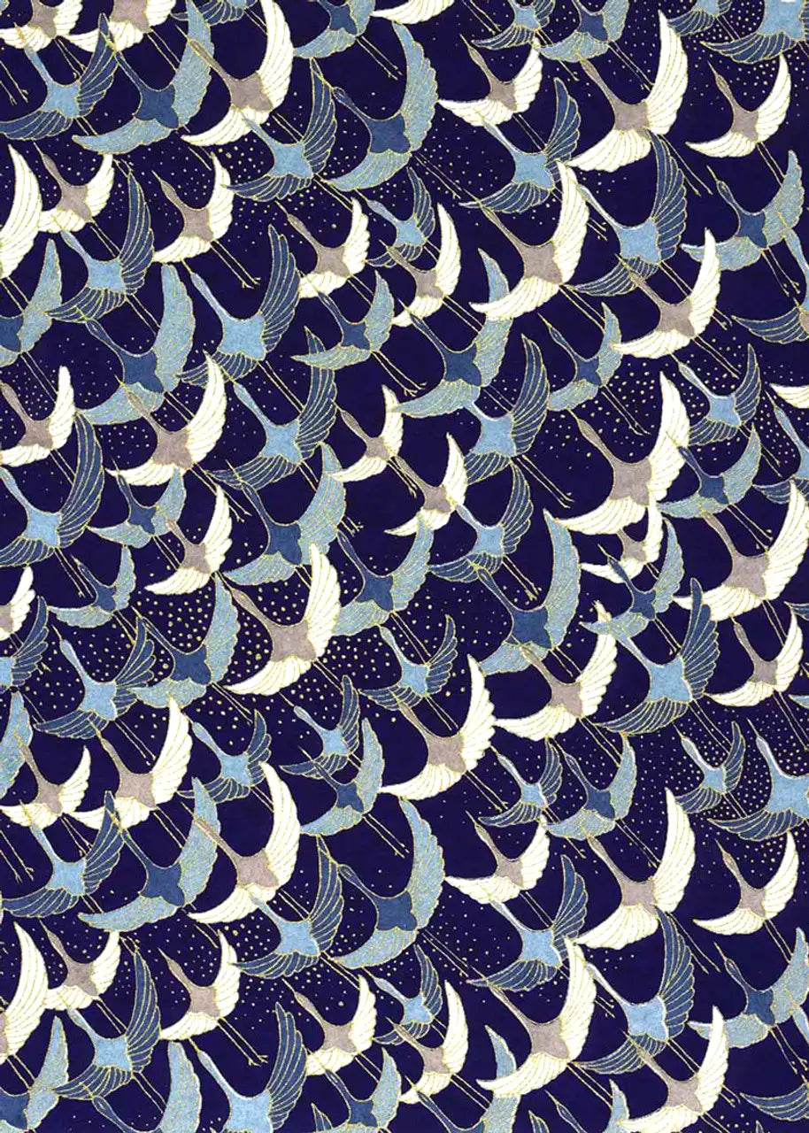 Chiyogami / Animals - Kraniche weiß - pastelblau - auf blau