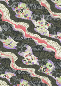 Chiyogami / Botanical, Floral - Wasserlandschaft Schwarz gold purple