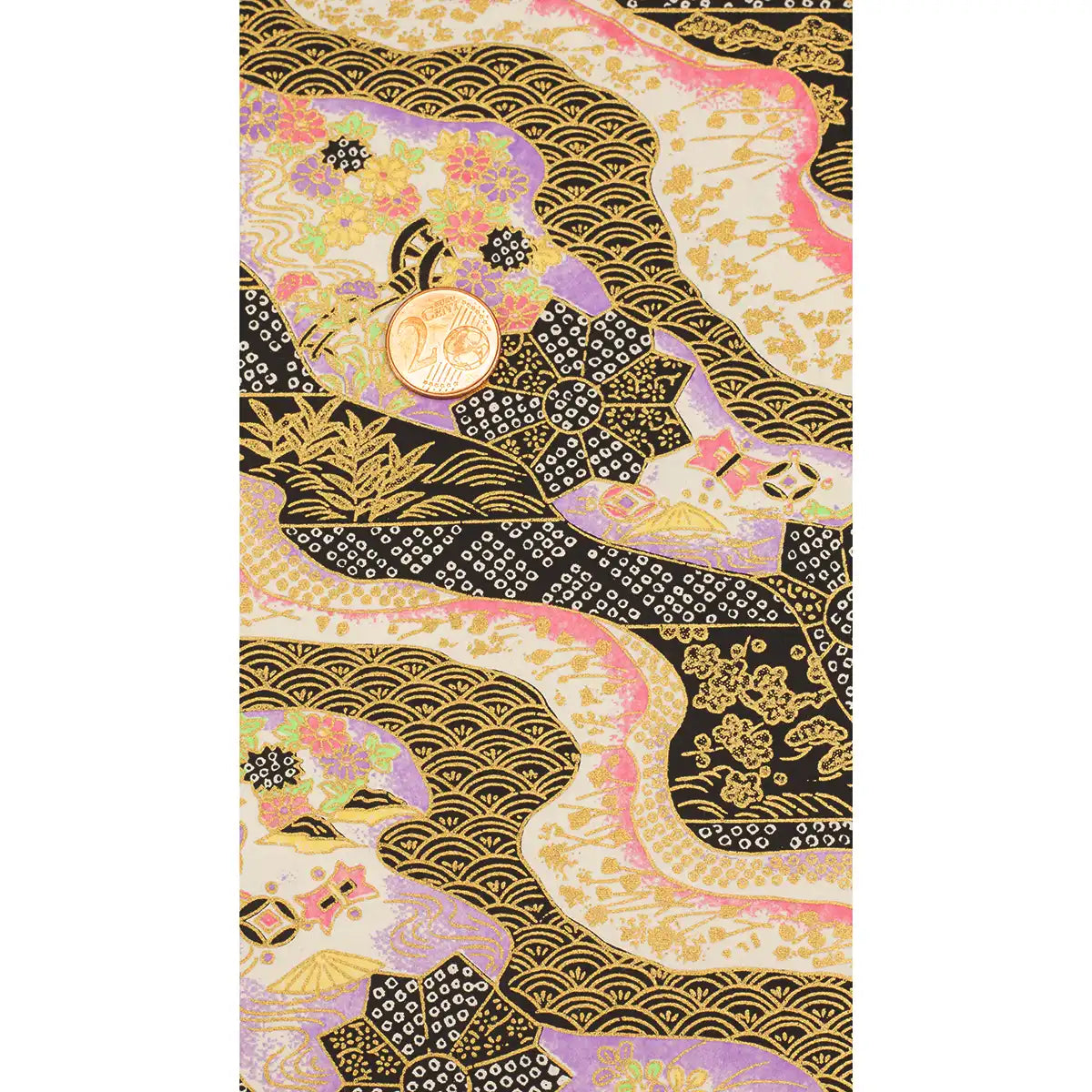 Chiyogami / Botanical, Floral - Wasserlandschaft Schwarz gold purple