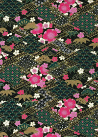 Chiyogami / Floral,geometrisch - Rauten mit Pattern gefüllt - grün