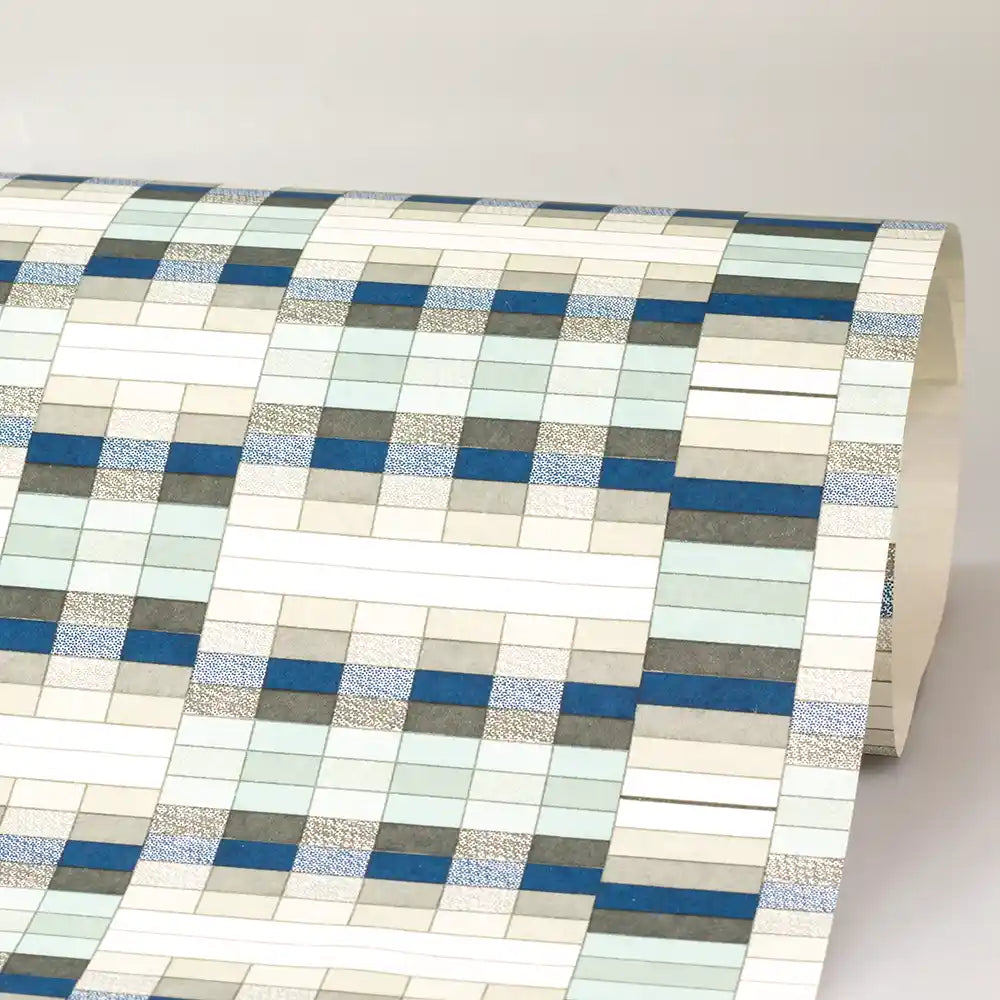 Chiyogami / geometrisch - Muster mit Rechtecken in blau und grau