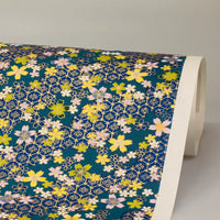 Chiyogami / Floral,Traditional - Flower Pattern blue n01