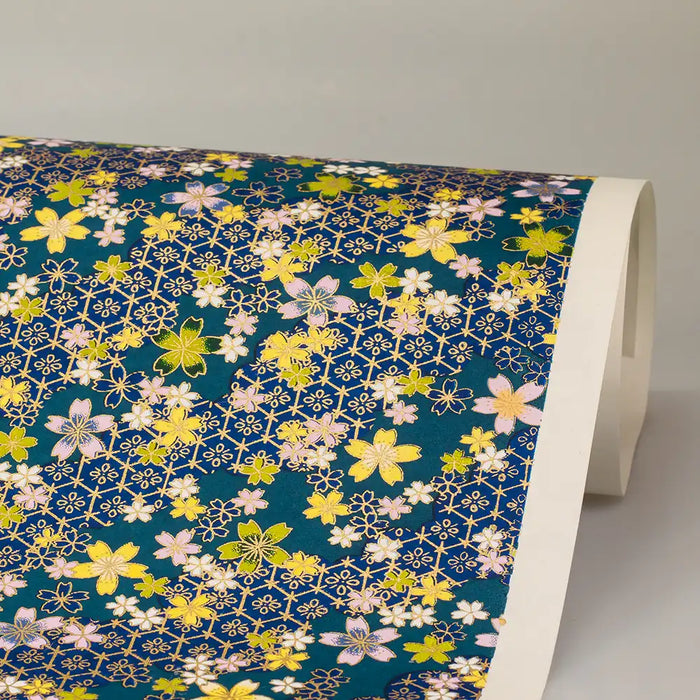 Chiyogami / Floral,Traditional - Flower Pattern blue n01