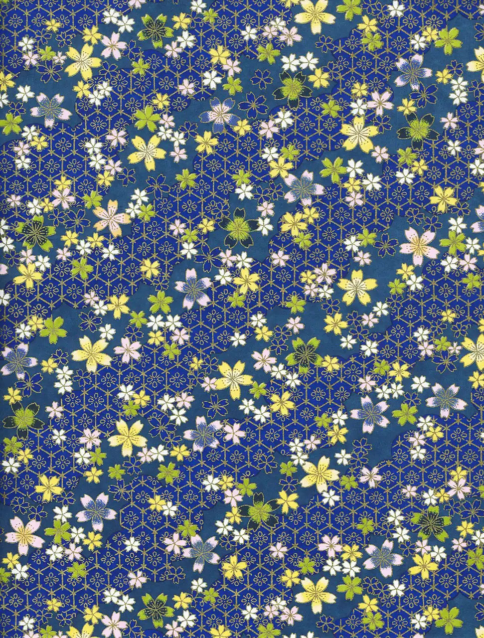 Chiyogami / Floral,Traditional - Flower Pattern blue n01