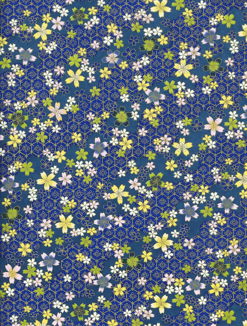 Chiyogami / Floral,Traditional - Flower Pattern blue n01