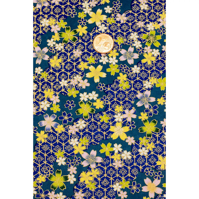 Chiyogami / Floral,Traditional - Flower Pattern blue n01