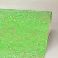 Chiyogami / Floral - Wiese - weiße blümchen und rosa auf gruen