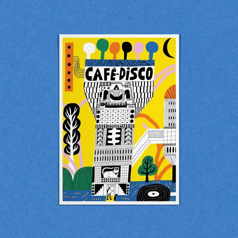 Postkarte / Disco Kaffee / kleiner Kunstdruck