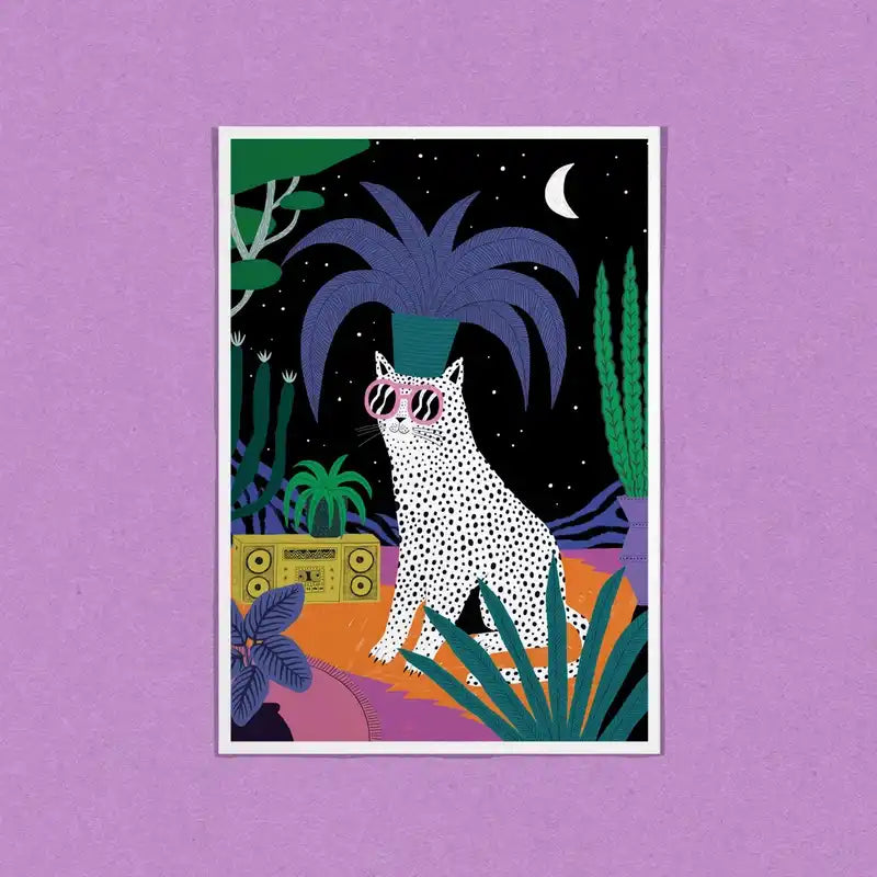 Postkarte / Katze in der Nacht / kleiner Kunstdruck