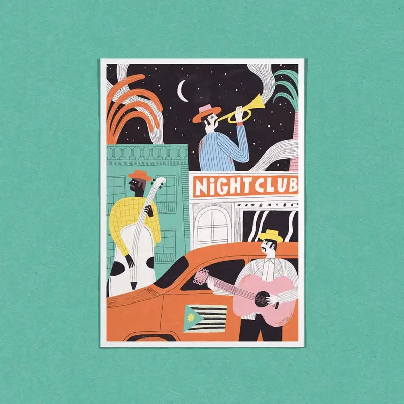 Postkarte / Nachtclub / kleiner Kunstdruck