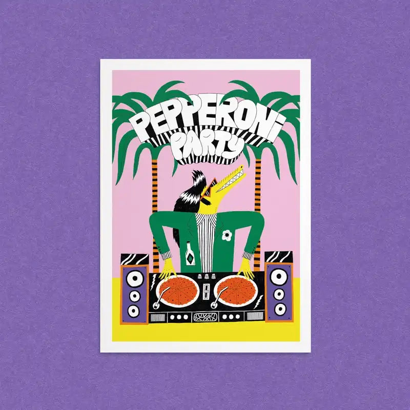 Postkarte / Peperoni-Party / kleiner Kunstdruck