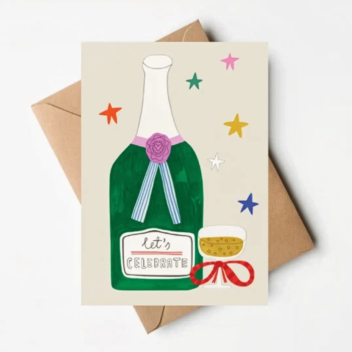 Daria-Solak-A6 Format-Klappkarte-mit-Umschlag-CHAMPAGNER-Flasche -gemalt-Cover-Front