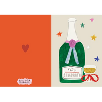 Daria-Solak-A6 Format-Klappkarte-mit-Umschlag-CHAMPAGNER-Flasche -gemalt- KArte-aufgeklappt