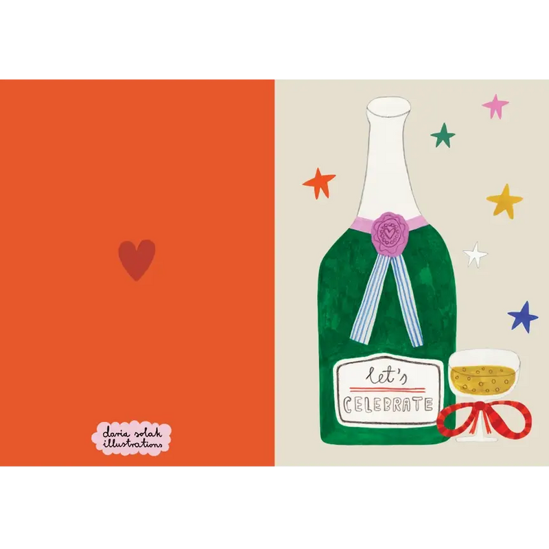 Daria-Solak-A6 Format-Klappkarte-mit-Umschlag-CHAMPAGNER-Flasche -gemalt- KArte-aufgeklappt