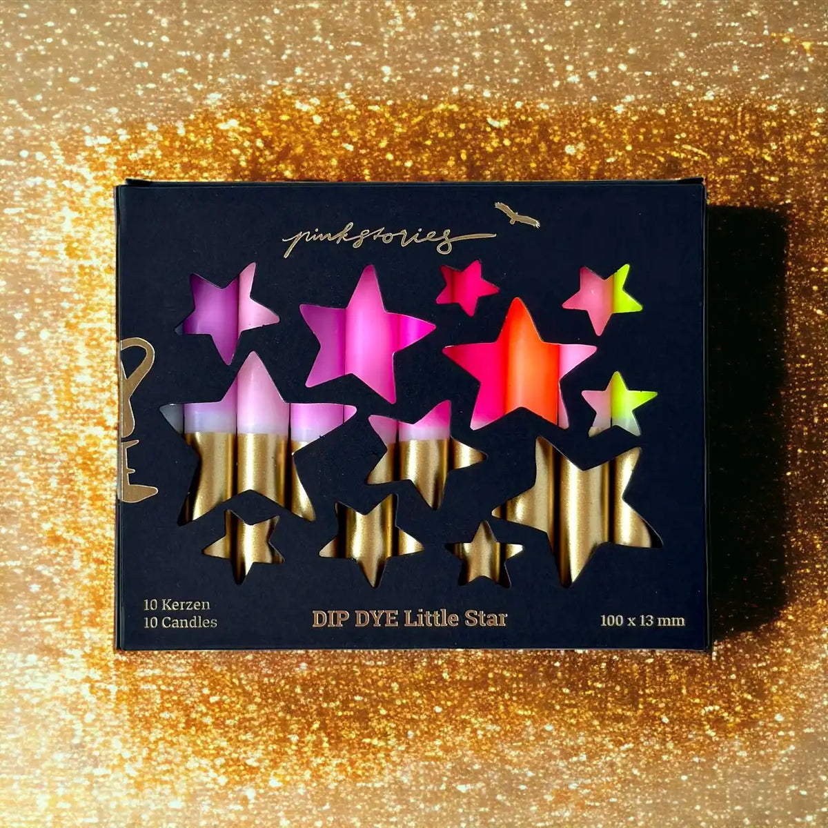 Dip-Dye-Little-Star-10-Kerzen-13mm-x-100mm-Prism-Star-Detailansicht-Alle10-Kerzen-in-Ihrer-Verpackung