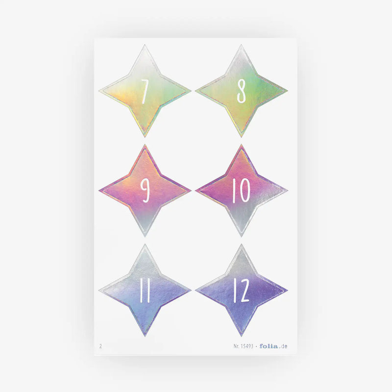 Folia-Adventskalendersticke-irisierend-MIX-4Blatt-Blatt-mit-ziffern-2