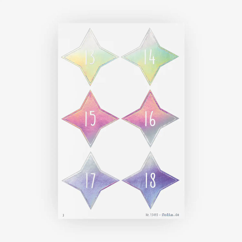 Folia-Adventskalendersticke-irisierend-MIX-4Blatt-Blatt-mit-ziffern-3