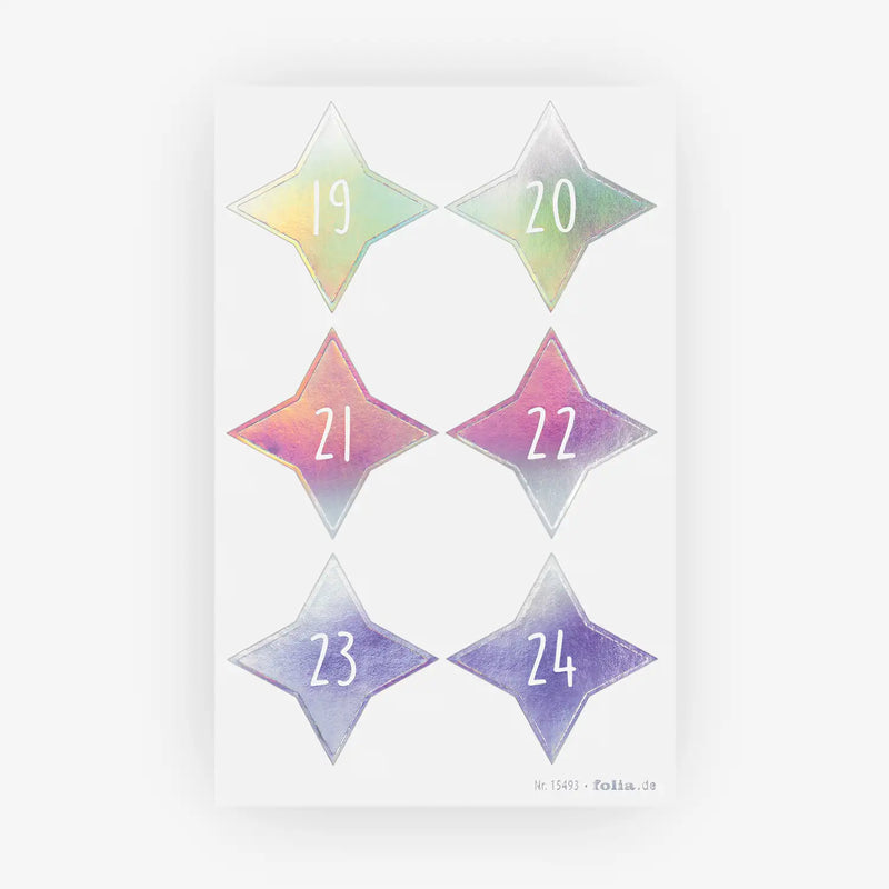 Folia-Adventskalendersticke-irisierend-MIX-4Blatt-Blatt-mit-ziffern-4