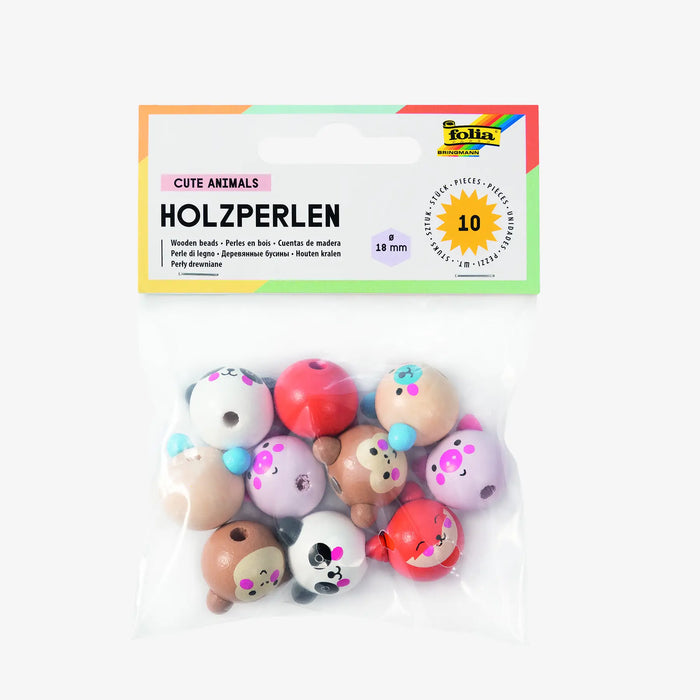 Perlen / Holzperlen / CUTE ANIMALS / 10 Stk. / In 5 Motiven sortiert