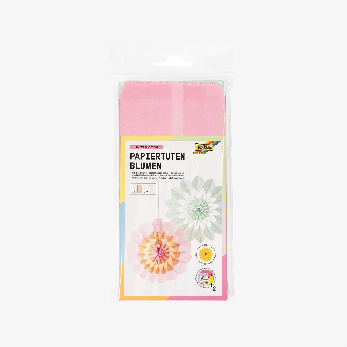 Folia-Papierblumentueten-Sweet-Blossom-Bastelset-fuer-2-Plisseeblumen-je-17-Tueten-in-Rosa-und-Mint-Verpackung
