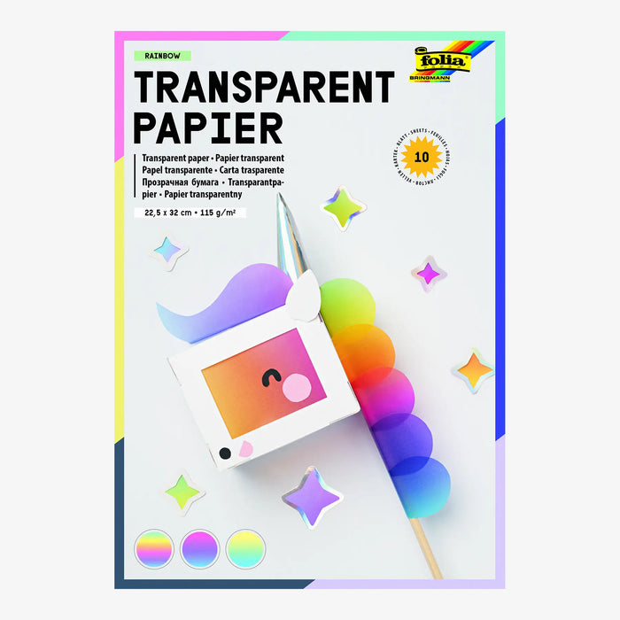 Transparentpapier / Regenbogenfarbend / 115g/m² / 10 Blatt in einer Mappe