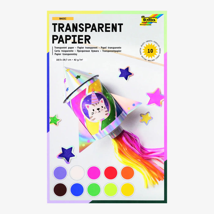 Transparentpapier / farbig sortiert / 42g/m² / 10 Blatt in einer Mappe