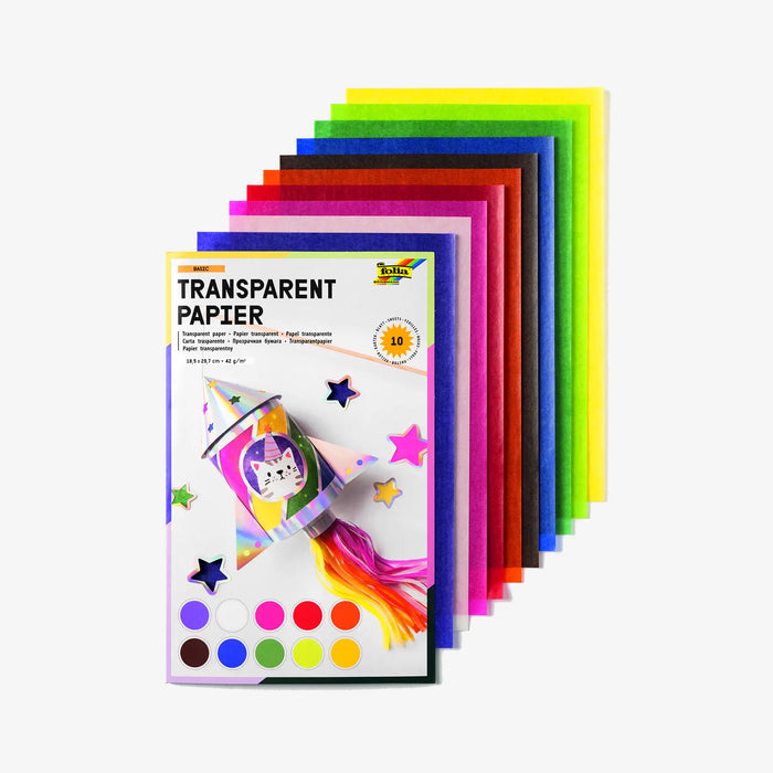 Transparentpapier / farbig sortiert / 42g/m² / 10 Blatt in einer Mappe