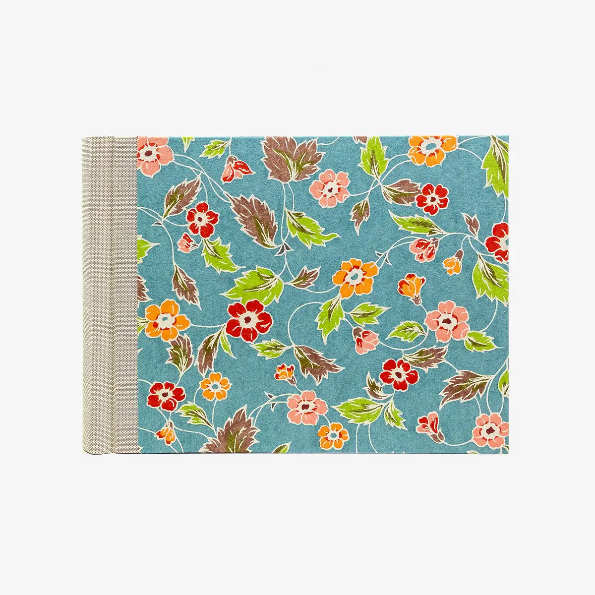 Fotoalbum-15x20cm-60Seiten-creme-Fotokarton-cover-Katazome-shi-Papier-Motiv-blumenornament-auf-blau