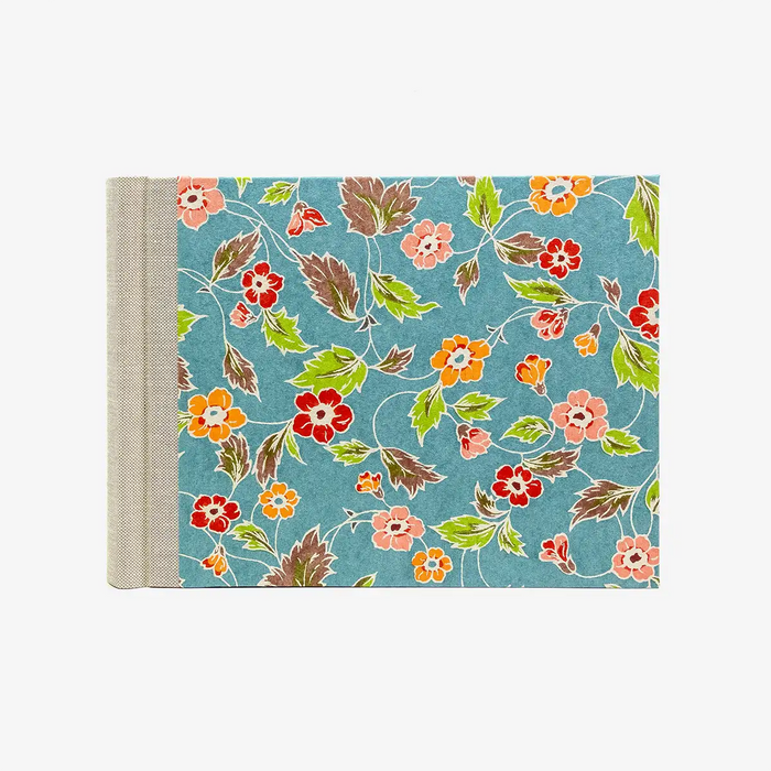 Fotoalbum-15x20cm-60Seiten-creme-Fotokarton-cover-Katazome-shi-Papier-Motiv-blumenornament-auf-blau
