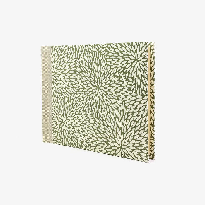 Fotoalbum-15x20cm-60Seiten-creme-Fotokarton-cover-chiyogami-Papier-Motiv-Reismuster-gruen-seitlich-von-vorn