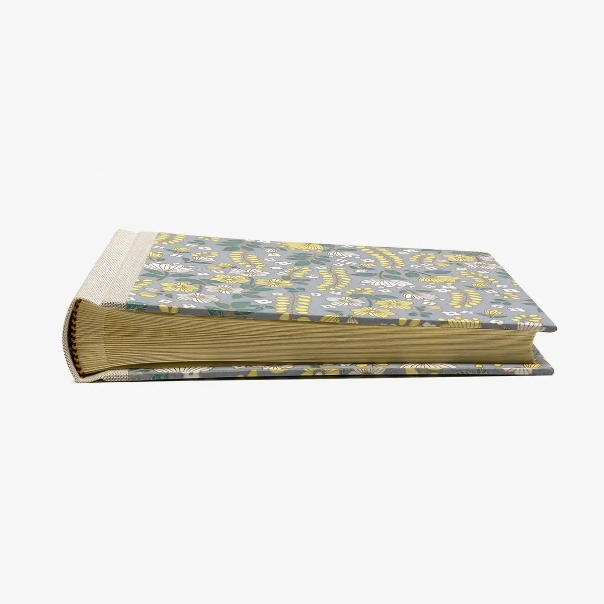 Fotoalbum-15x20cm-60Seiten-creme-Fotokarton-cover-chiyogami-Papier-Motiv-blumen-gelb-auf-grau-liegend