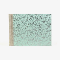 Fotoalbum-15x20cm-60Seiten-creme-Fotokarton-cover-chiyogami-Papier-Motiv-nami-Welle-silber-auf-hellblau