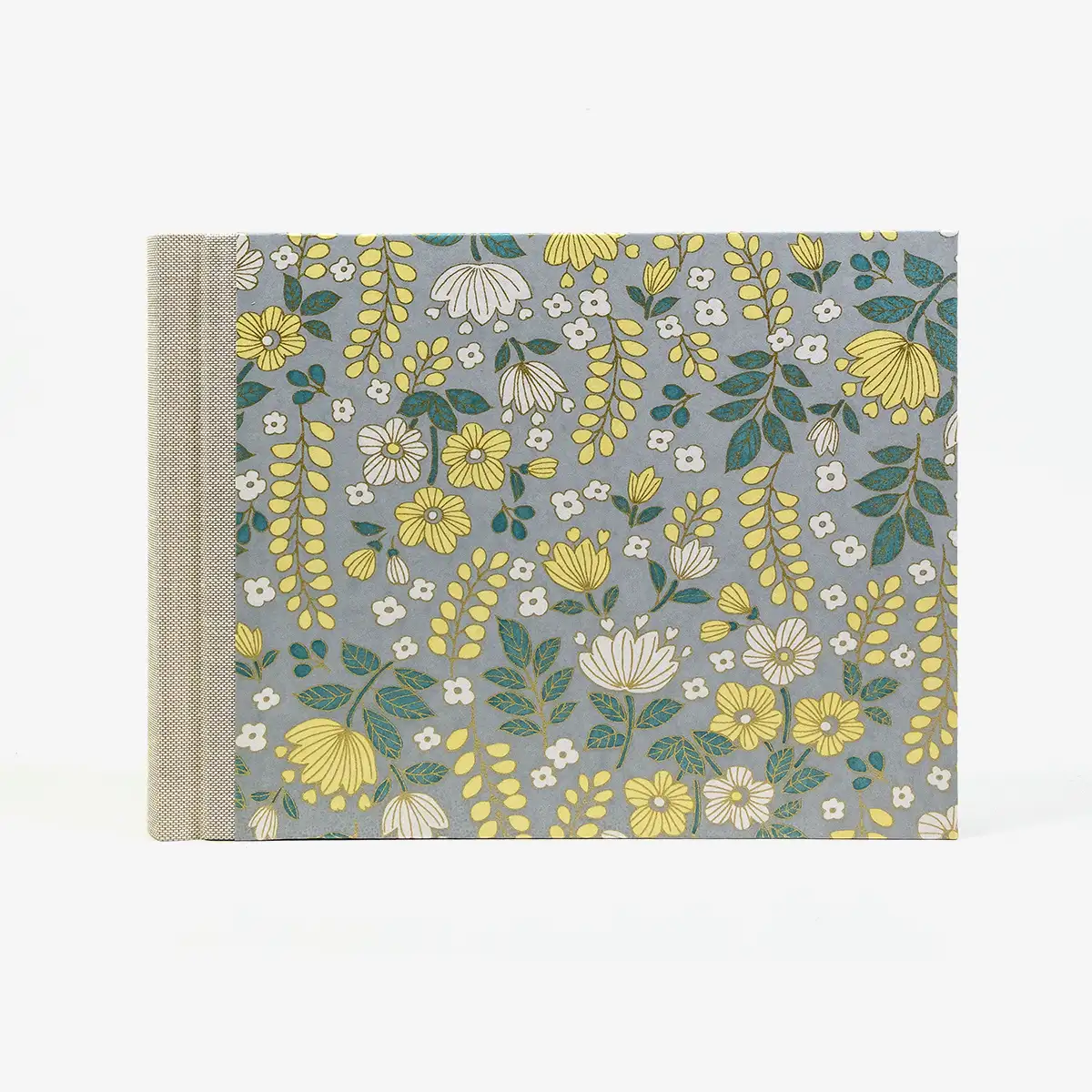 Fotoalbum-15x20cm-60Seiten-Fotokarton-cover-chiyogami-Papier-Motiv-blumen-gelb-auf-grau