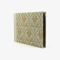 Fotoalbum-15x20cm-60Seiten-schwarzer-Fotokarton-cover-lokta-Papier-Motiv-Ornament-braun-auf-grau-seitlich-von-vorn