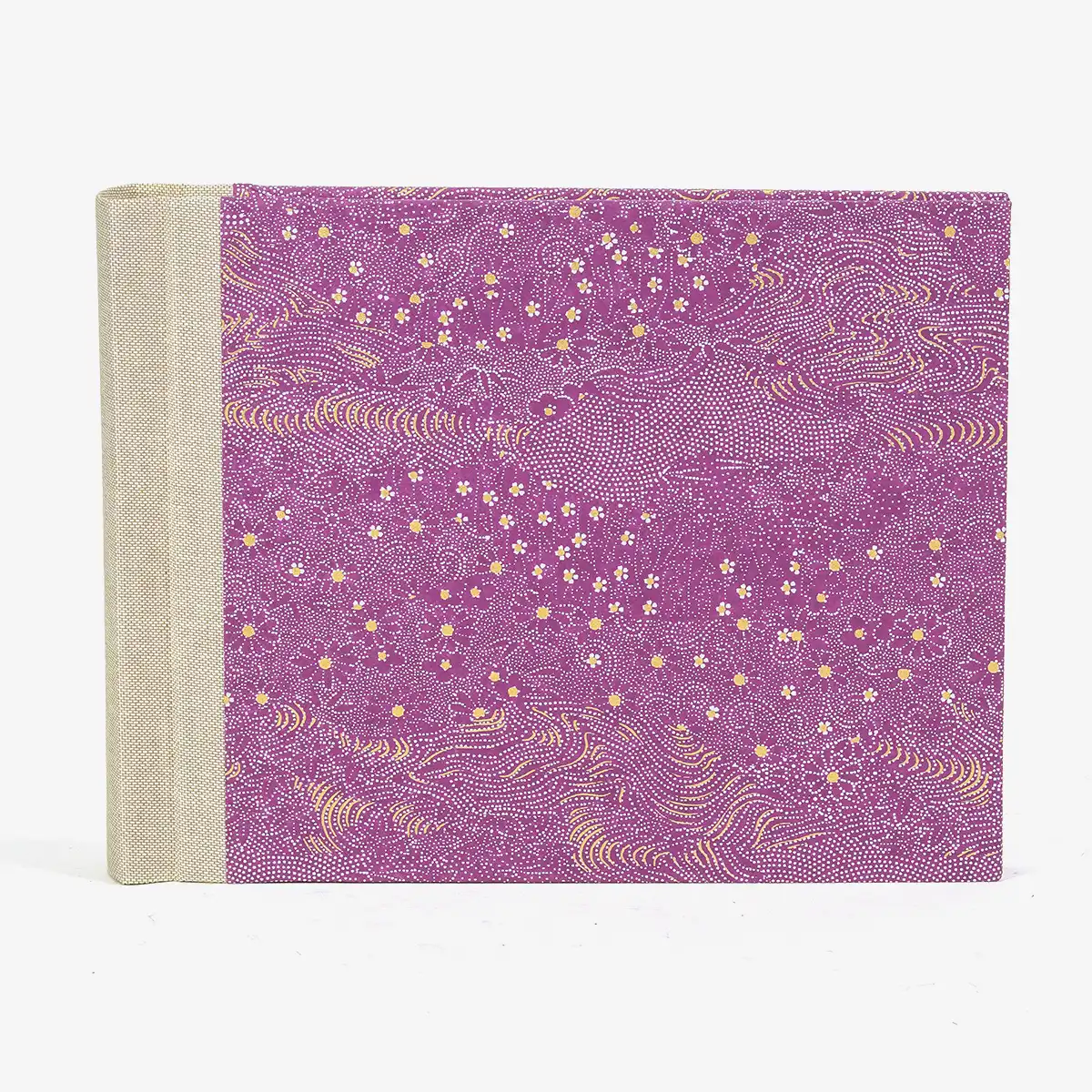 Fotoalbum-15x20cm-Blaupause-30blatt-Mit-Chiyogami-wiese-mit-kleinen-Blumen-auf-pink-bezogen-Produktansicht-von-vorn
