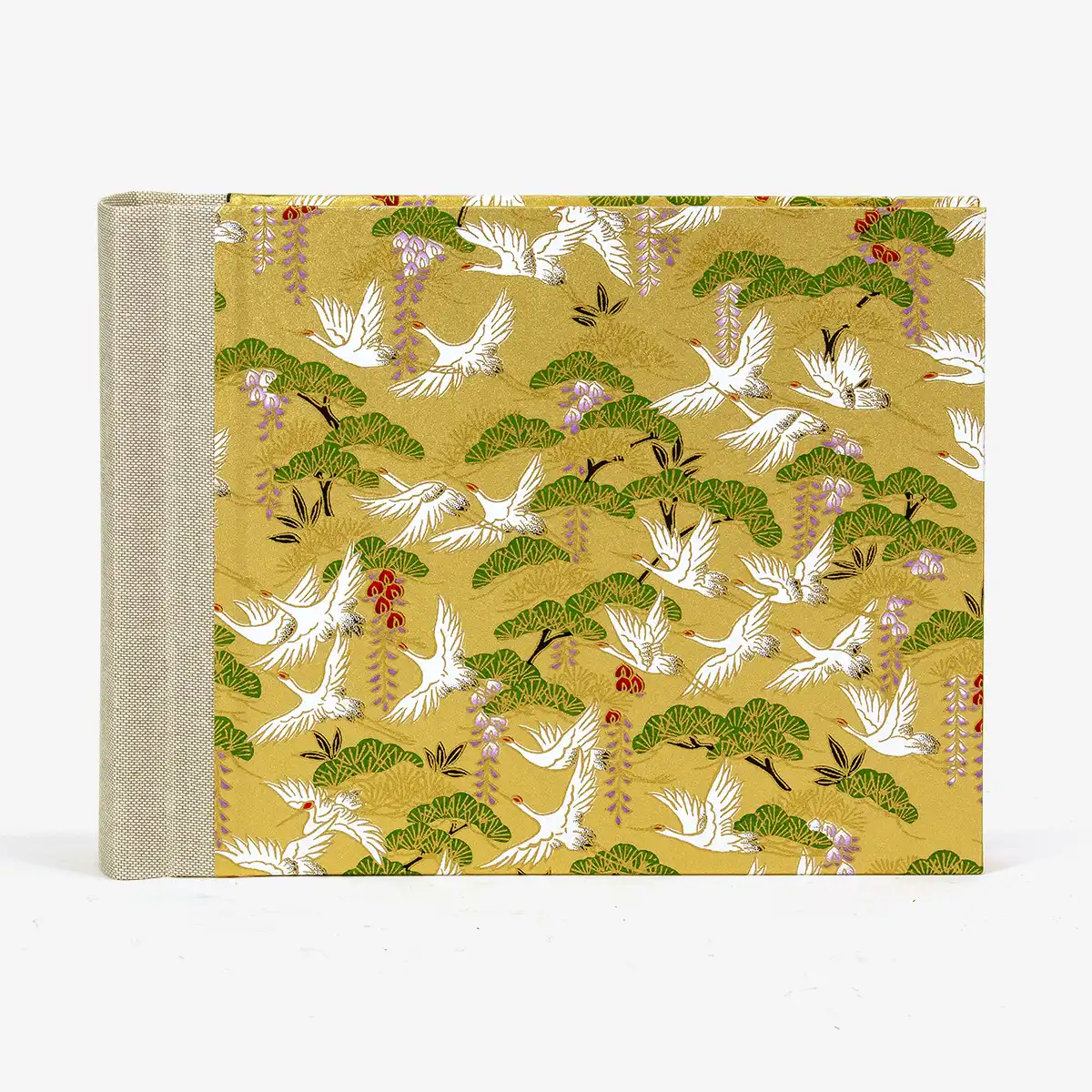 Fotoalbum-15x20cm-Blaupause-30blatt-Mit-ChiyogamiKraniche-weiss-auf-gold-bezogen-Produktansicht-von-vorn