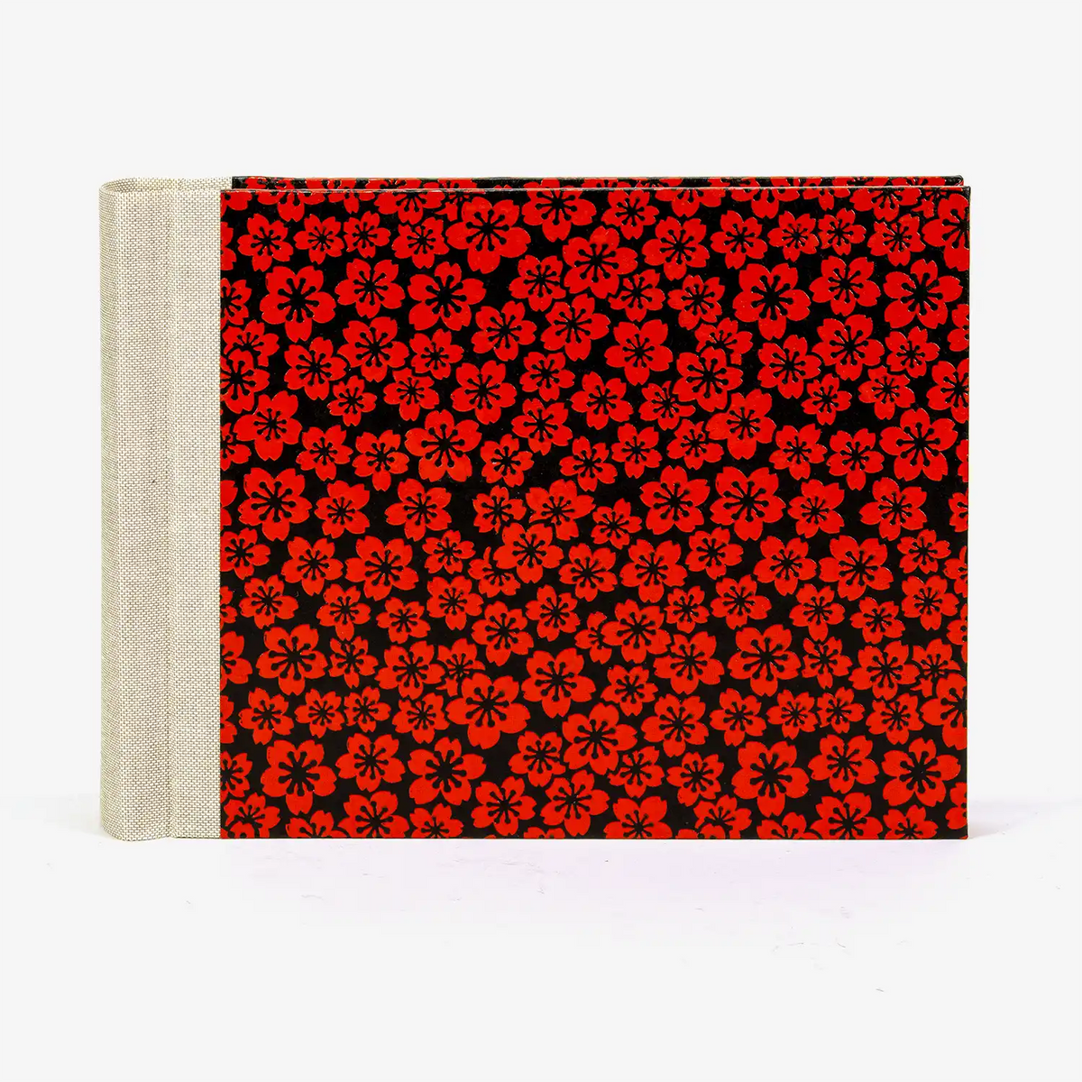 Fotoalbum-15x20cm-Blaupause-30blatt-Mit-LAckpapier-kleine-rote-blumen-auf-schwarz-bezogen-Produktansicht-Seitlich