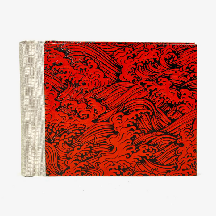 Fotoalbum-15x20cm-Blaupause-30blatt-Mit-Lackpapier-welle-rot-auf-schwarz-bezogen-Produktansicht-von-vorn