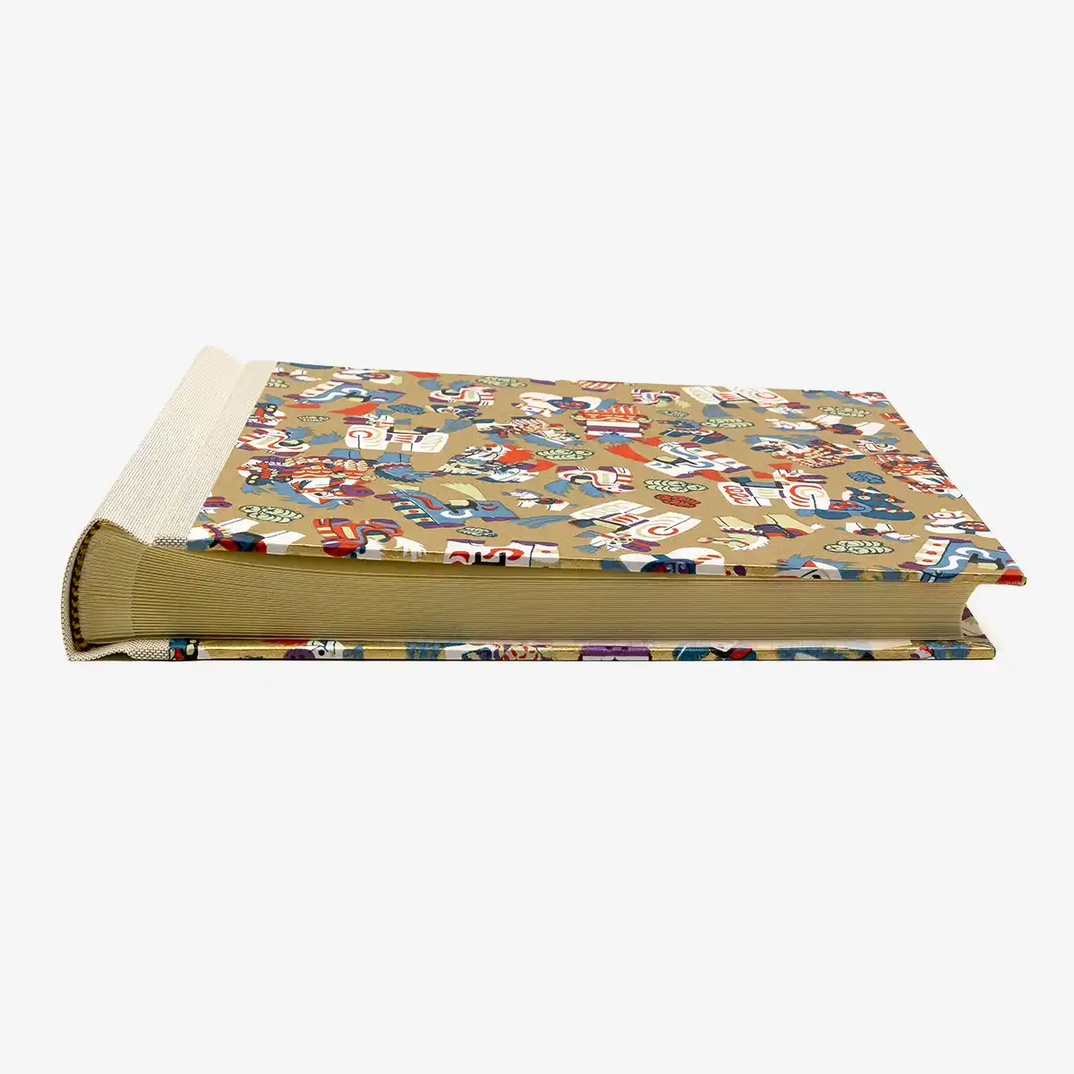 Fotoalbum-20x23cm-60Seiten-creme-Fotokarton-cover-chiyogami-Papier-Motiv-Bogen1104C-Horses-gold-liegend