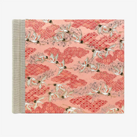 Fotoalbum-20x23cm-60Seiten-creme-Fotokarton-cover-chiyogami-Papier-Motiv-Kraniche-weiss-silber-gold-auf-pink