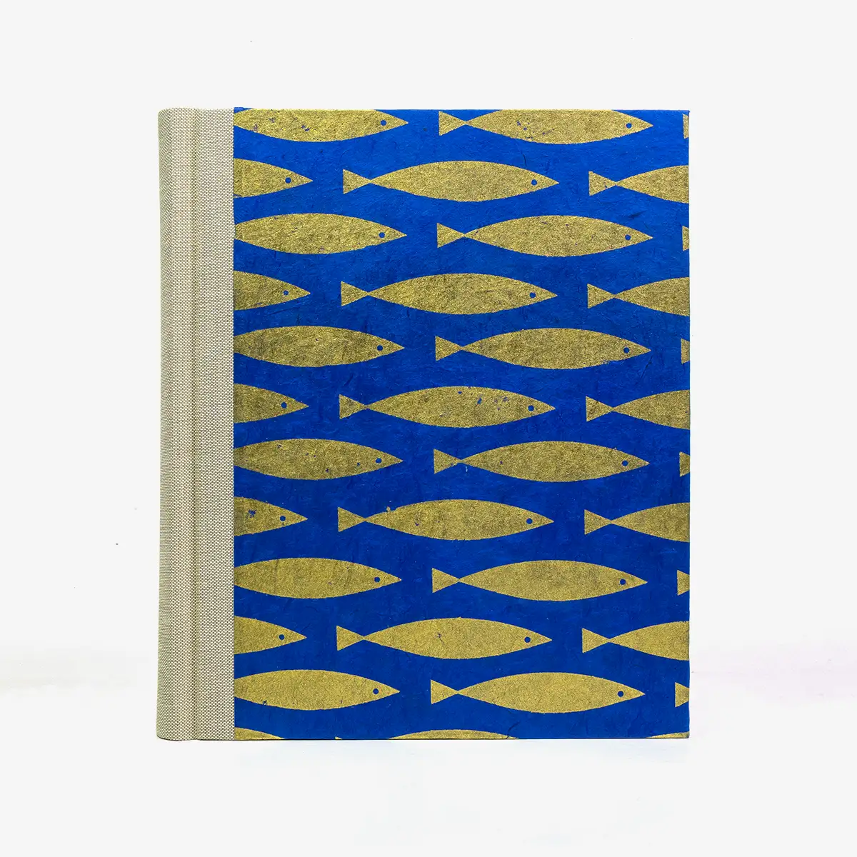 Fotoalbum-24x20cm-40-Seiten-cover-LoktaPapier-Motiv-goldene-Fische-auf-blau-Cover-von-vorn