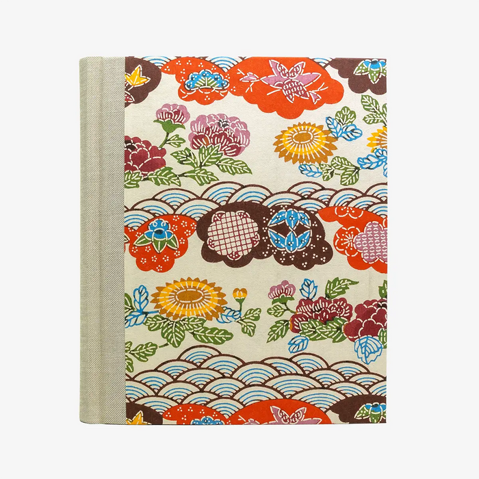 Fotoalbum-24x20cm-40-Seiten-cover-katazome-.shi-Papier-Motiv-colorfull-big-flower-with-waves-Cover-von-vorn