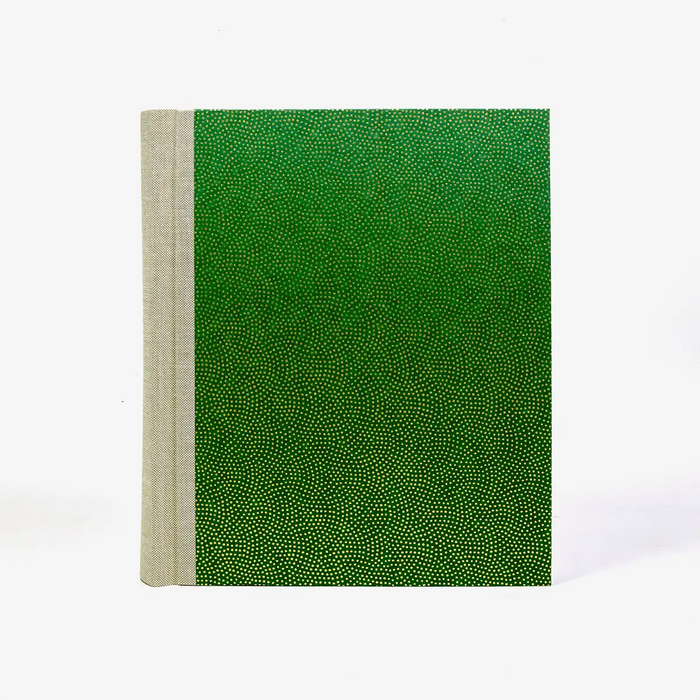 Fotoalbum-24x20cm-60Seiten-cover-Chiyogamipapier-Motiv-Same-Komon-gold-auf-gruen-von-vorn