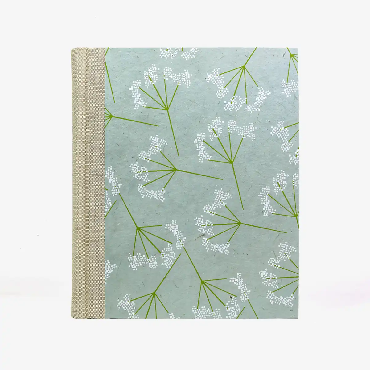 Fotoalbum-24x30cm-40-Seiten-cover-LoktaPapier-Motiv-Schachtelhalm-mildes-blau-maigruen-weiss-Cover-von-vorn
