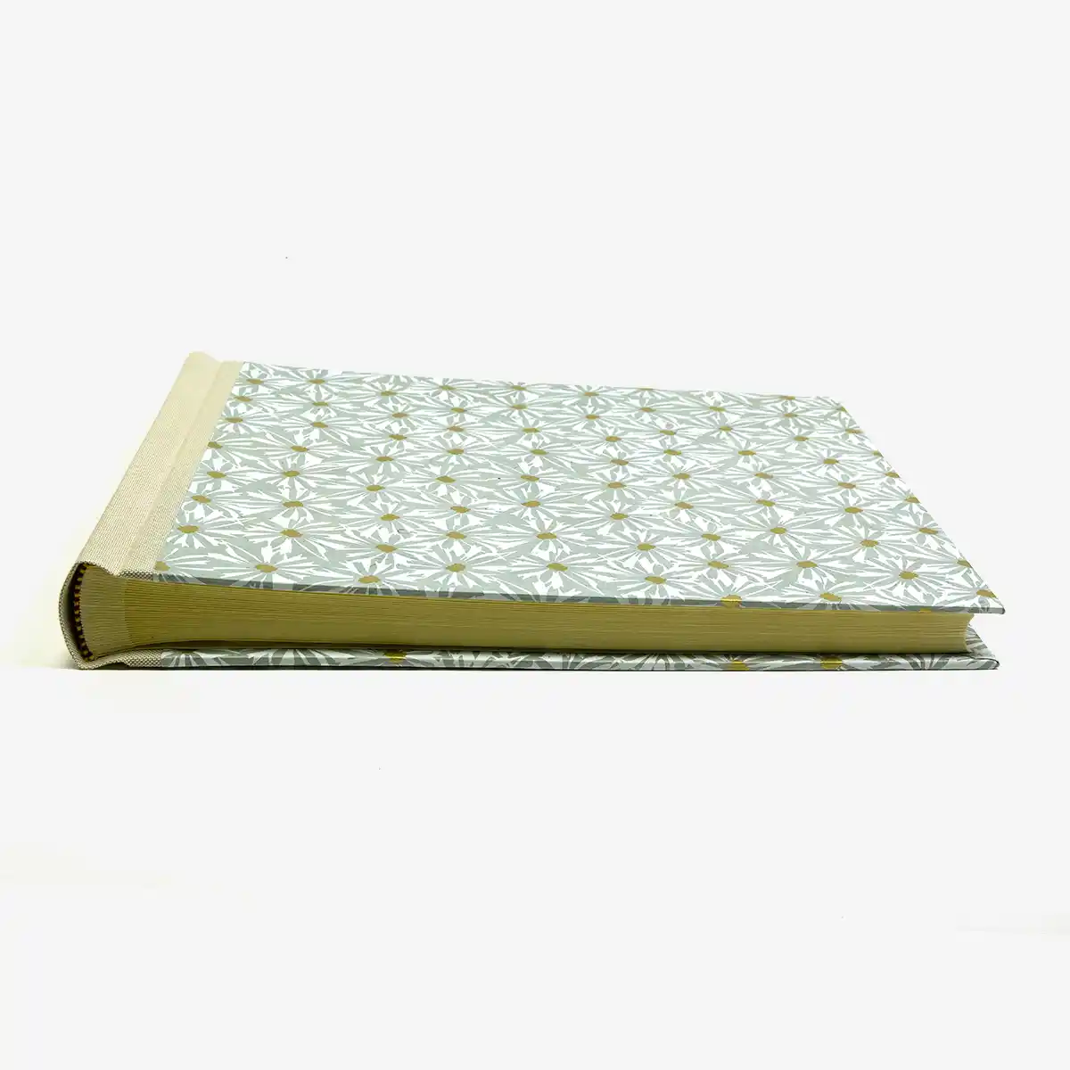 Fotoalbum-24x30cm-60-Seiten-cover-LoktaPapier-Motiv-Gaensebluemchen-mildes-blau-weiss-gold-Cover-liegend-von-vorn