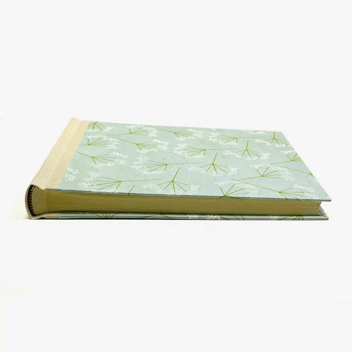 Fotoalbum-24x30cm-60-Seiten-cover-LoktaPapier-Motiv-Schachtelhalm-mildes-blau-maigruen-weiss-Cover-liegend-von-vorn