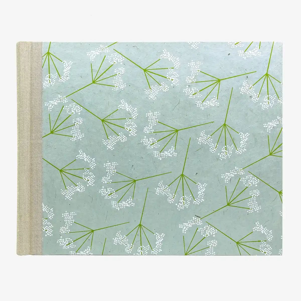 Fotoalbum-24x30cm-60-Seiten-cover-LoktaPapier-Motiv-Schachtelhalm-mildes-blau-maigruen-weiss-Cover-von-vorn