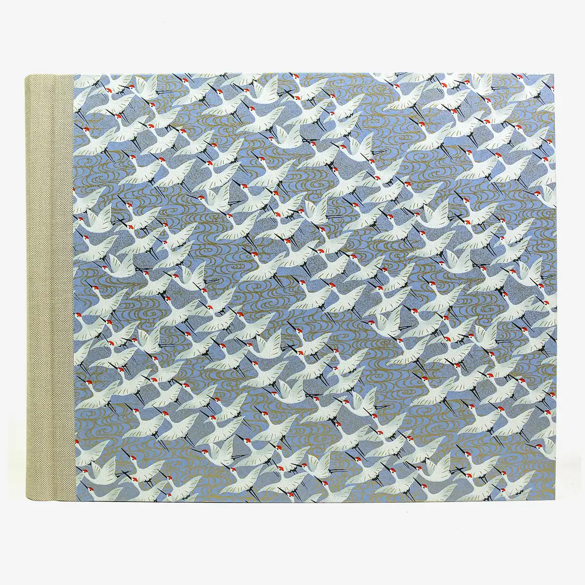 Fotoalbum | H24xB30cm | 60 cremefarben Seiten | Cover: Chiyogami Papier | Motiv: Kraniche auf Flieder