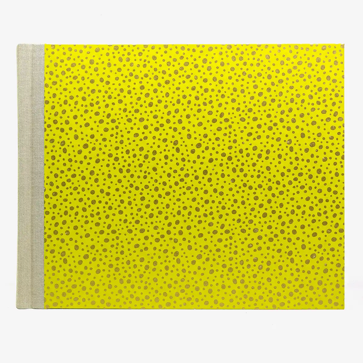 Fotoalbum-24x30cm-60-Seiten-cover-chiyogamiPapier-Motiv-golden-Dots-neongreen-Cover-von-vorn